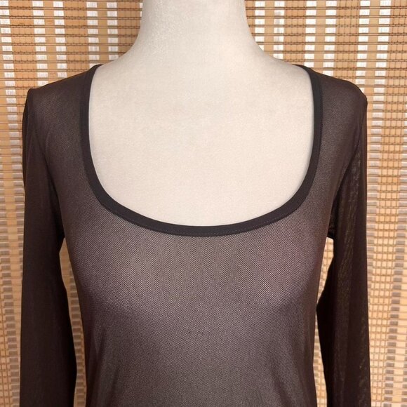 Vintage Y2K Arden B chocolate brown mesh scoop neck long sleeve - Picture 2 of 4